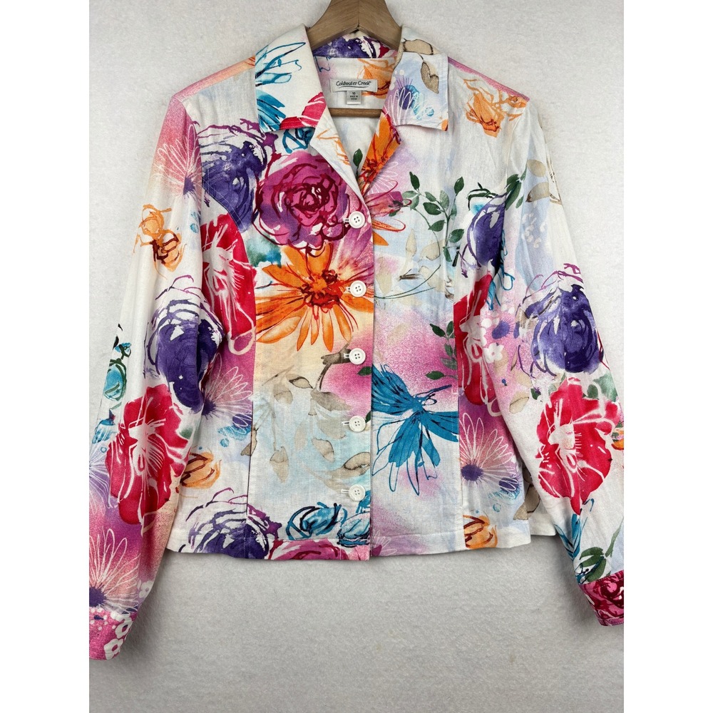 Coldwater Creek Linen‎ Jacket Womens 16 Floral Print